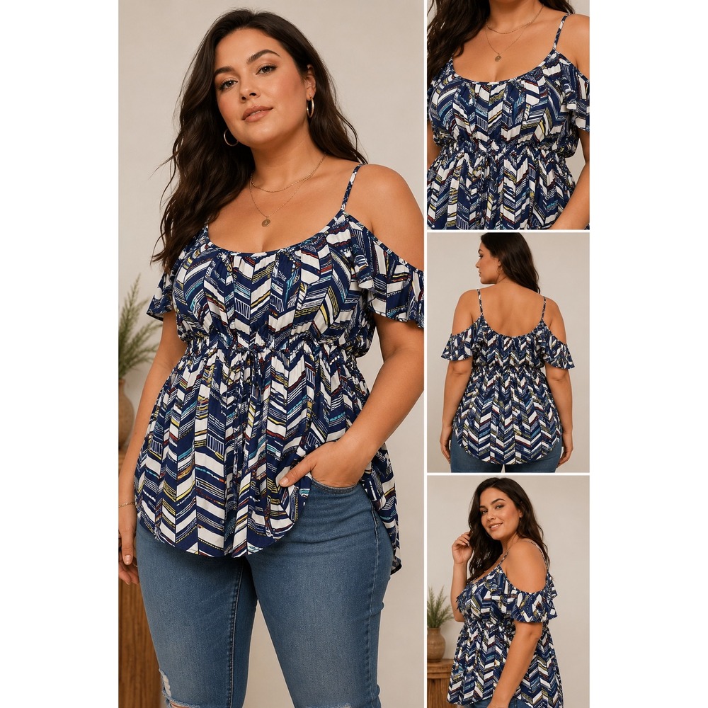 Torrid Navy Blue Geometric Chevron Babydoll Cami Top Sleeveless Blouse Size 1